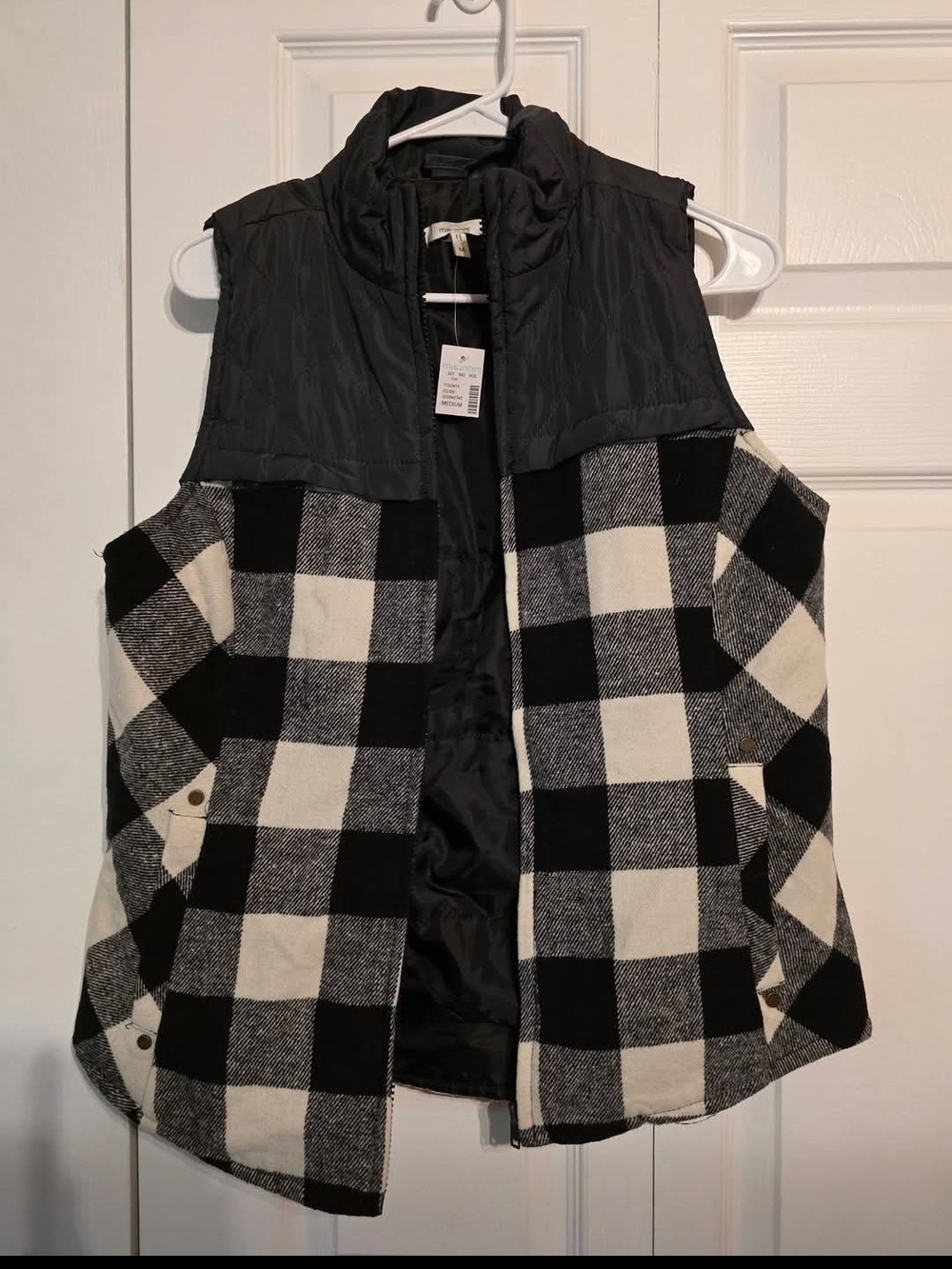 Maurices Black and White Buffalo Plaid Quilted Vest